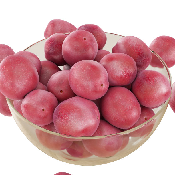 白底上插瓶里的成熟的红李子。特写镜头。3 d渲染图片下载