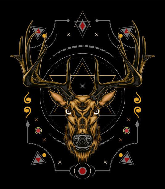 矢量鹿头插图严肃的脸图片下载