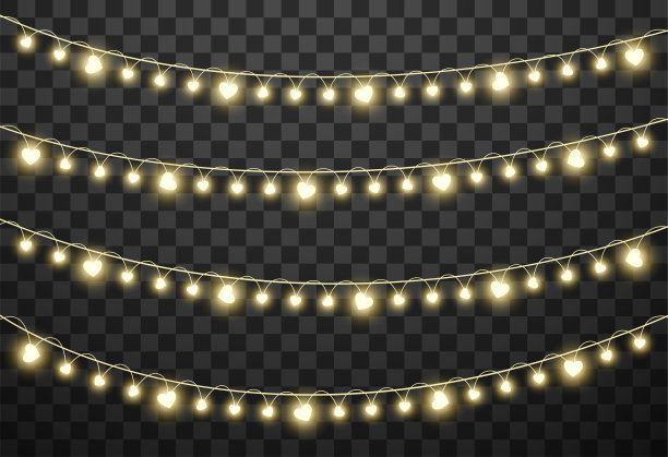 情人节的灯孤立在透明的背景，矢量插图图片下载