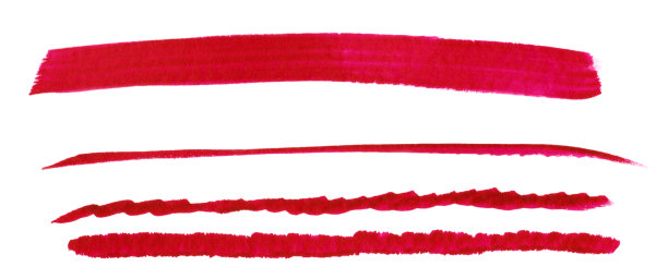 红色水彩条纹孤立的白色背景。行散点集。图片下载