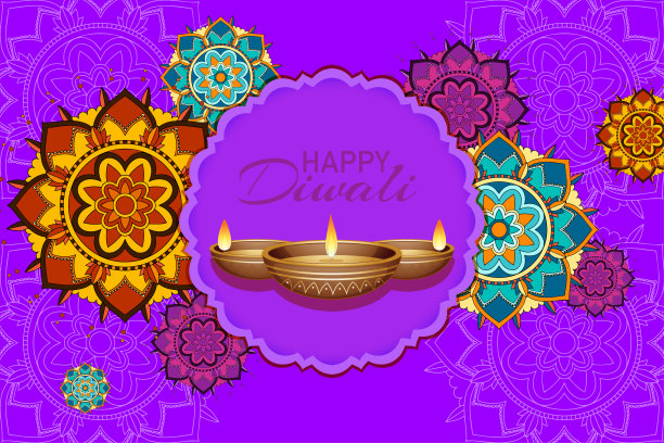 以曼荼罗图案为背景的快乐排灯节图片下载