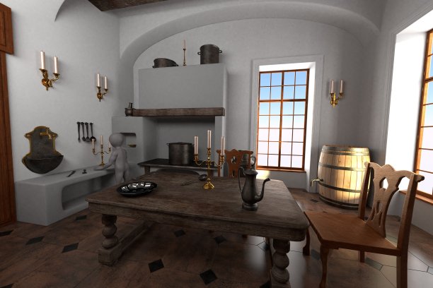 3D渲染的卡通人物在巴洛克厨房图片下载