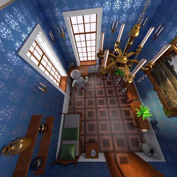 巴洛克房间卡通人物的3D渲染图片下载