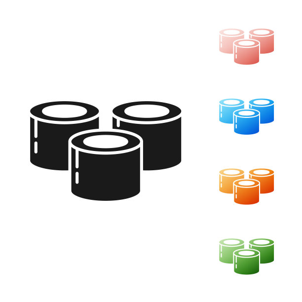 黑色寿司图标孤立在白色背景。日本传统食物。设置图标丰富多彩。矢量图图片下载