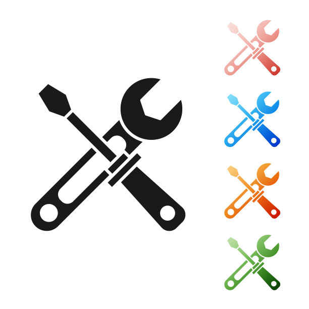 黑色螺丝刀和扳手工具图标隔离在白色背景上。服务工具的象征。设置图标丰富多彩。矢量图图片下载
