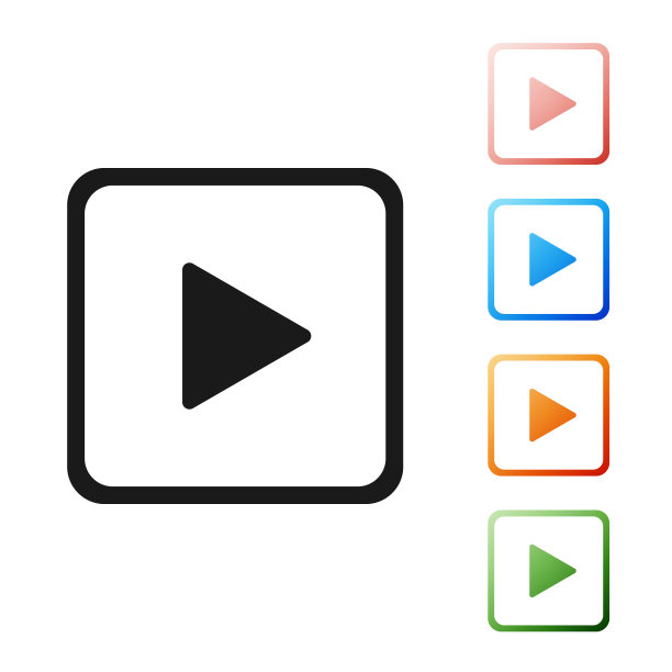 黑色播放在方形图标孤立的白色背景。设置图标丰富多彩。矢量图图片下载