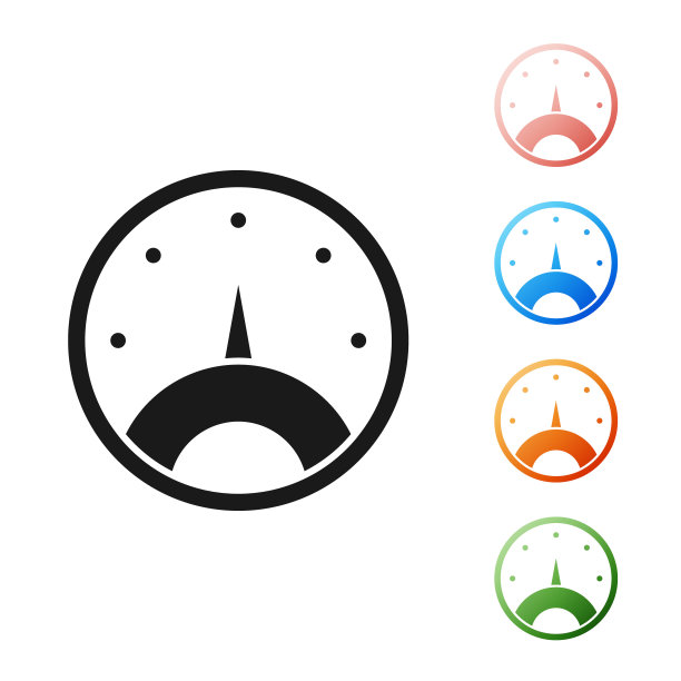 黑色速度计图标孤立在白色背景上。设置图标丰富多彩。矢量图图片下载