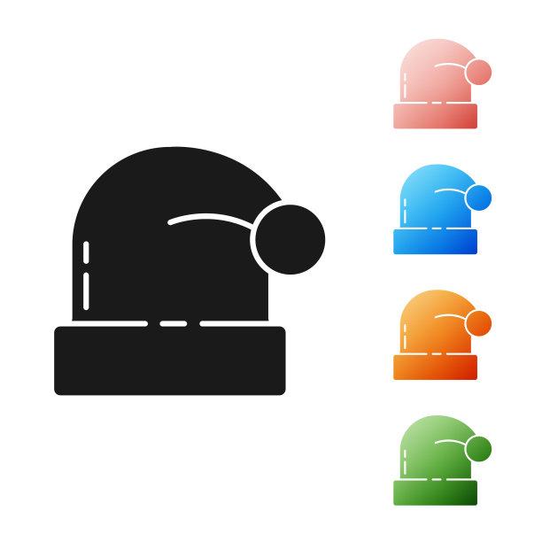 白色背景上的黑色圣诞老人帽子图标。圣诞快乐，新年快乐。彩色图标集。矢量图图片下载