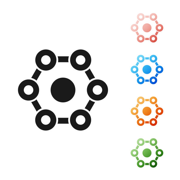 黑色化学式图标孤立在白色背景上。摘要六边形用于创新医药、卫生、科研和科学。设置图标丰富多彩。矢量图图片下载