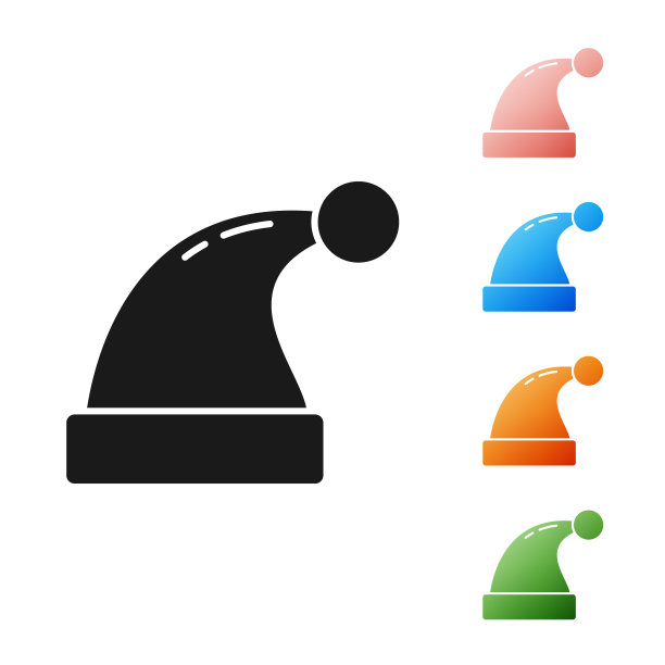 白色背景上的黑色圣诞老人帽子图标。圣诞快乐，新年快乐。彩色图标集。矢量图图片下载