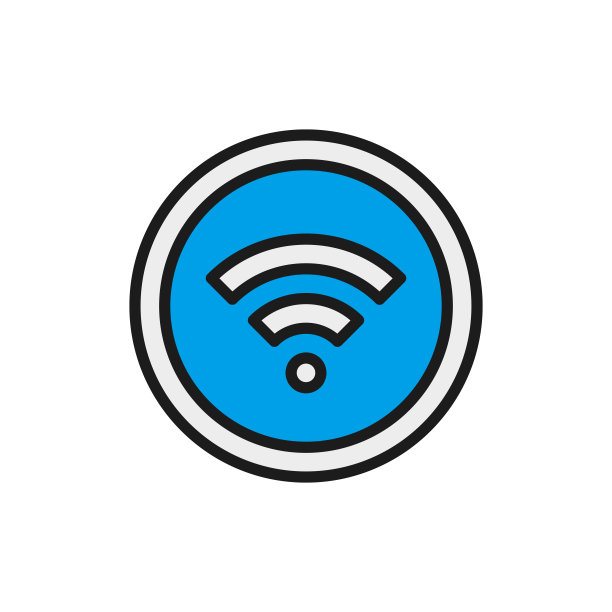 WiFi信号扁平颜色线条图标，白色背景图片下载
