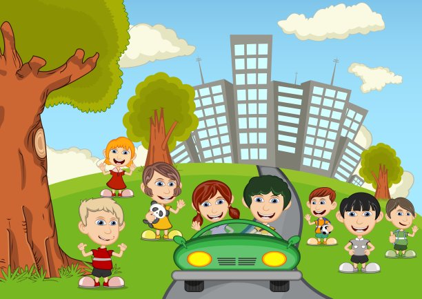 孩子们在公园里玩卡通图片下载
