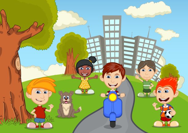 孩子们在公园里玩卡通图片下载