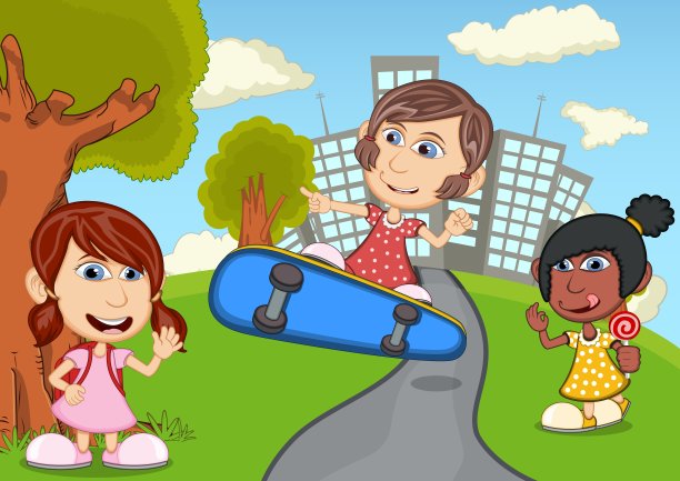 孩子们在公园里玩卡通图片下载