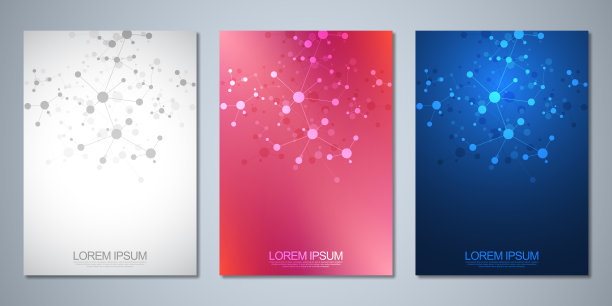 矢量模板小册子或封面设计，书籍，传单，与分子背景和神经网络。连接的线和点的抽象几何背景。科学技术理念。图片下载