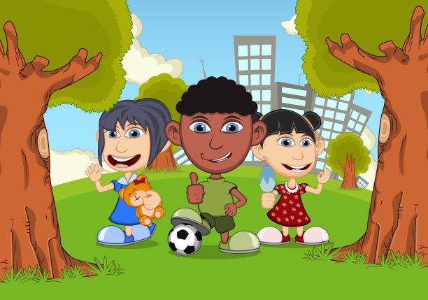 儿童在公园里玩卡通矢量插图图片下载