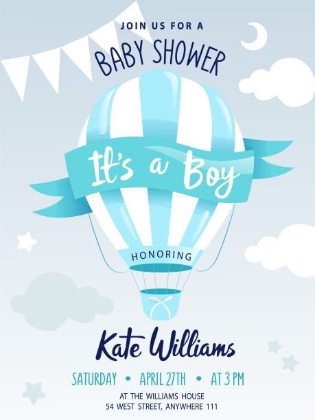 甜蜜的梦想。可爱的气球与装饰和文字的地方。男宝宝送礼会或婴儿室装饰。设计婴儿，儿童海报，幼儿园墙艺术，卡片，邀请。平的风格。矢量插图。图片下载