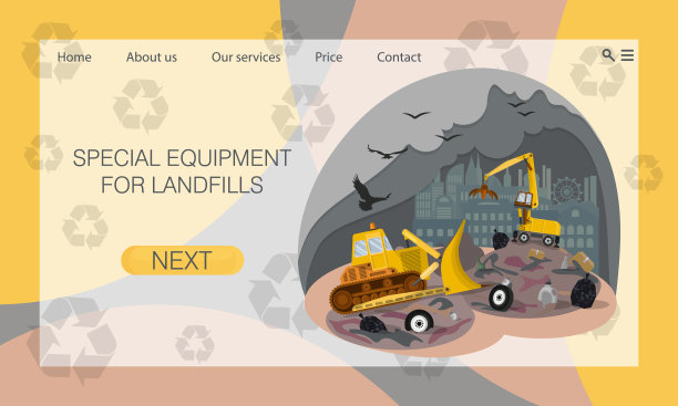 城市倾倒垃圾。特殊的设备。废物处理问题。网站概念，登陆页面设计模板图片下载