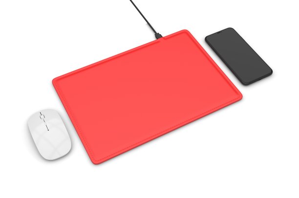 空白无线充电鼠标垫与电脑鼠标用于品牌或设计展示。3 d渲染插图。图片下载