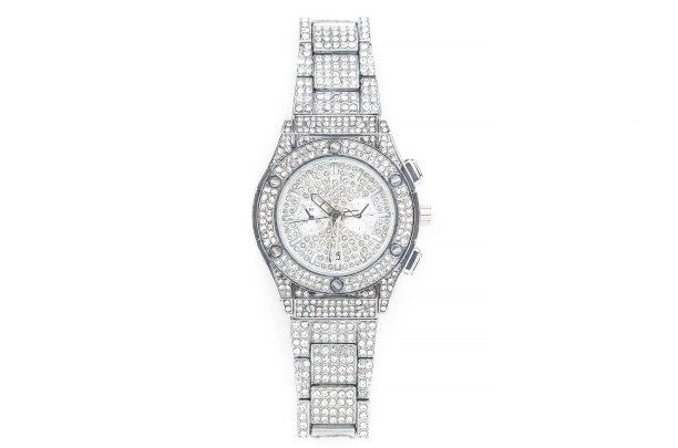 现代手表与闪亮的粘贴和宝石孤立在白色图片下载