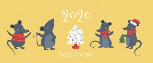 圣诞老鼠，奶酪帽子围巾礼物心形蝴蝶结。图片下载