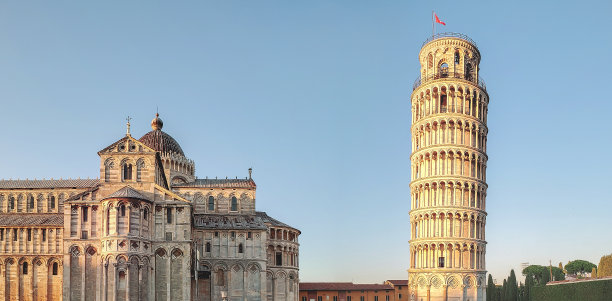 意大利比萨城的大教堂和钟楼(比萨斜塔)。图片下载