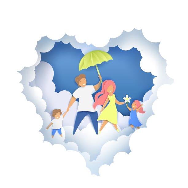 幸福的家庭，矢量插图在纸艺术风格图片下载