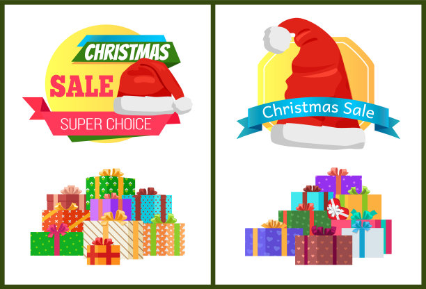 一套广告，圣诞销售海报，促销标签图片下载