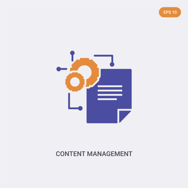 2彩色内容管理概念矢量图标。内容管理矢量标志符号设计与蓝色和橙色的颜色可以用于网页，移动和标志。每股收益10图片下载