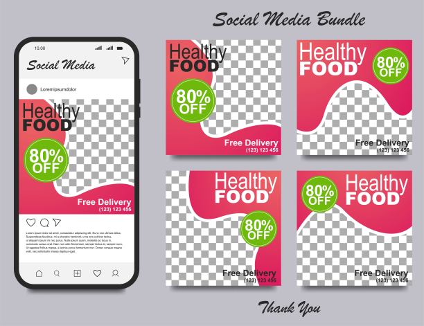 社交媒体横幅食品和饮料业务。餐饮企业的美食社交媒体模板。现代社会模板张贴横幅。食品折扣后模板。图片下载