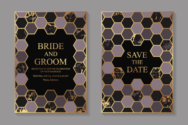 一套现代几何豪华婚礼邀请设计或名片模板的商务或演示或问候。图片下载