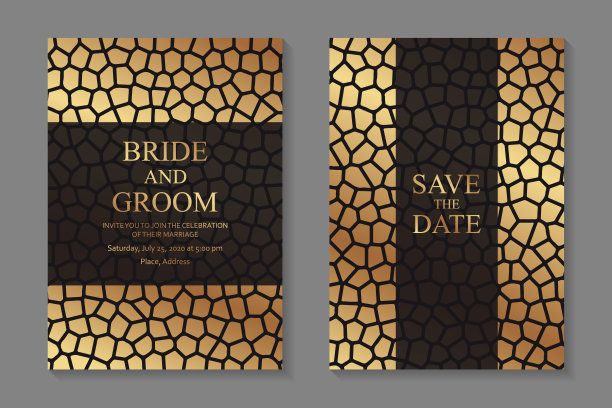 一套现代几何豪华婚礼邀请设计或名片模板的商务或演示或问候。图片下载
