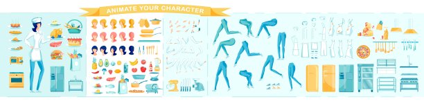 大餐厅厨房动画和创作工具包。图片下载