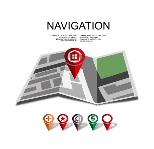 Gps导航地图和大头针。平面风格的网页横幅模板设计为网站或信息图表，移动导航GPS系统，目的地位置。图片下载