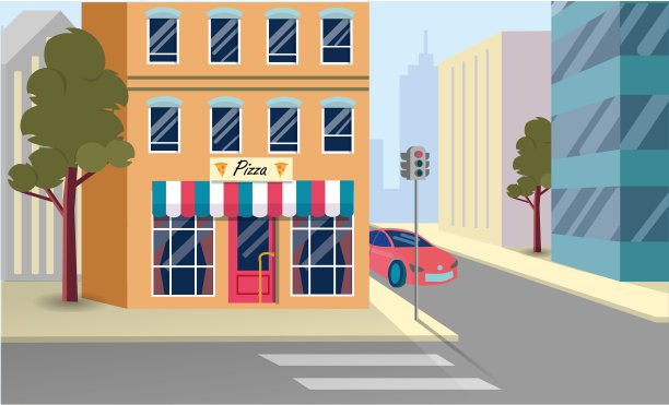 向量插图，现代都市建筑。图片下载