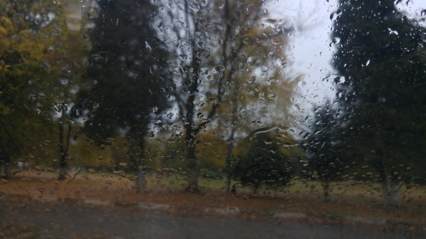 秋天的玻璃窗上有雨滴图片下载