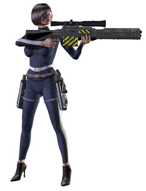 未来女战士装备重型武器，3d插图图片下载