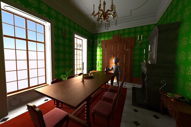 巴洛克房间卡通人物的3D渲染图片下载