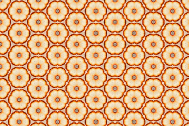 橙色和白色的抽象背景。模板与几何设计。对称的饼或蛋糕形状的抽象几何装饰品图片下载