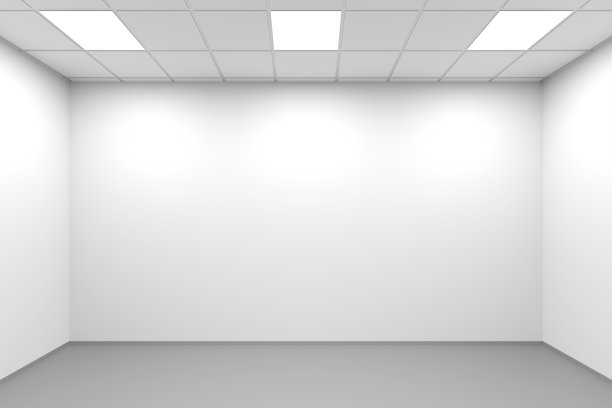 白色对称的办公室内部背景，3d图片下载