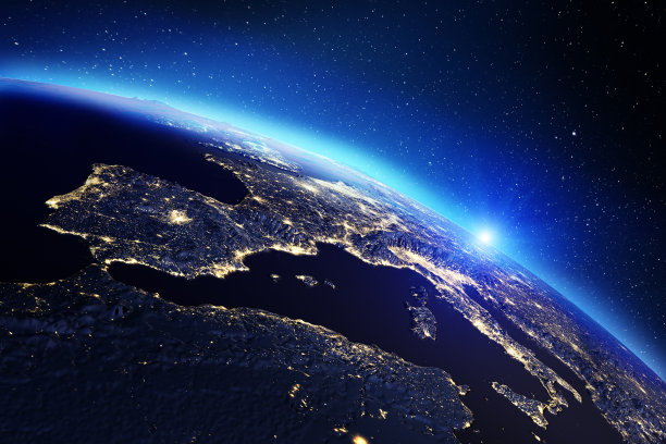 地球上的日出。三维渲染图片下载