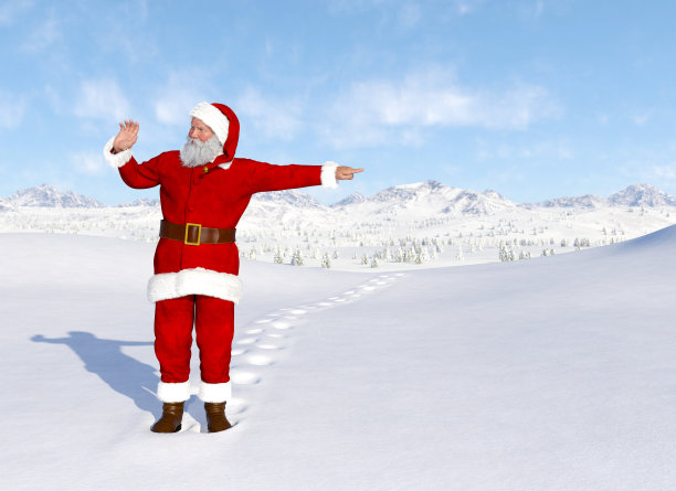 圣诞老人在雪室外3D渲染图片下载