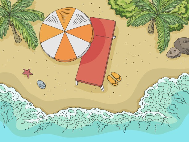 海滩视图直接从上面的图形颜色景观素描插图矢量图片下载