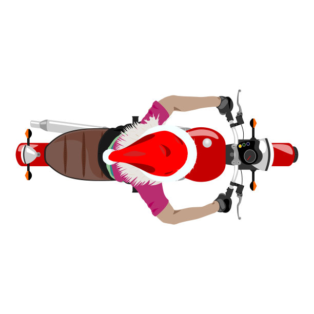 经典的摩托车与女孩骑士在圣诞老人帽顶视图孤立矢量插图图片下载