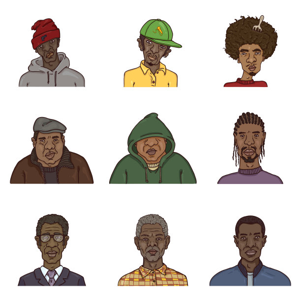卡通形象的向量集。《非洲人和美国黑人》图片下载