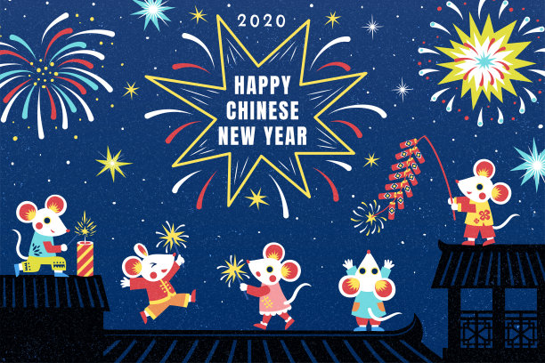 小白鼠享受新年烟花图片下载