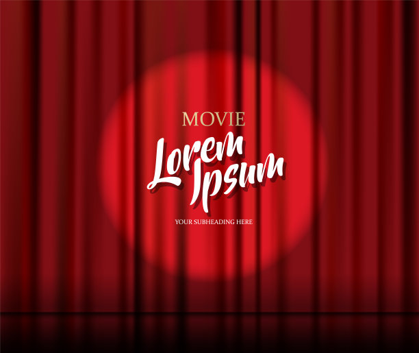 剧场舞台模板与红色沉重的窗帘和金色的文本。图片下载