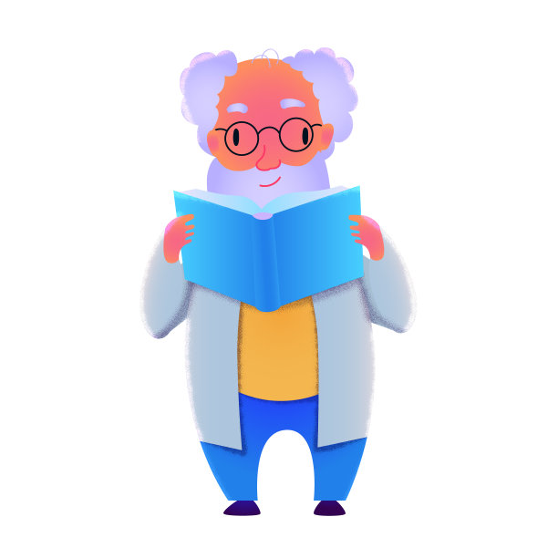 矢量现代平面设计插画上的科学家阅读书籍。男人捧着书。向量图片下载