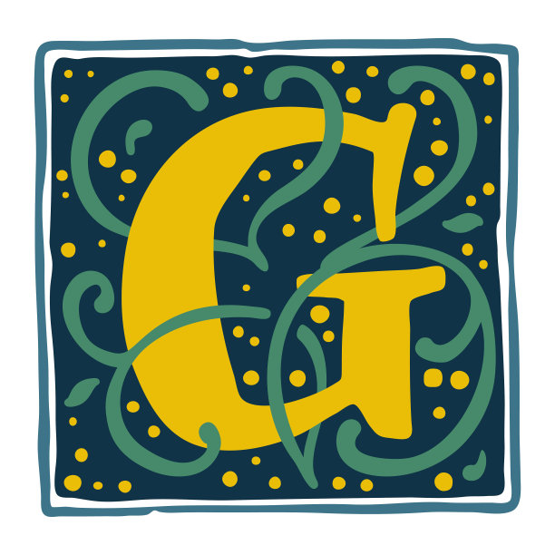 文艺复兴时期的G字母标志在昏暗的复古颜色。图片下载