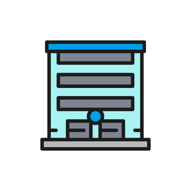 车库自动车门带有平面彩色线条图标。图片下载